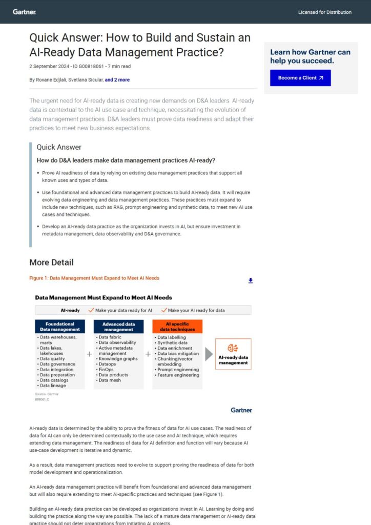Gartner® Quick Answer: Building an AI-Ready Data Management Practice